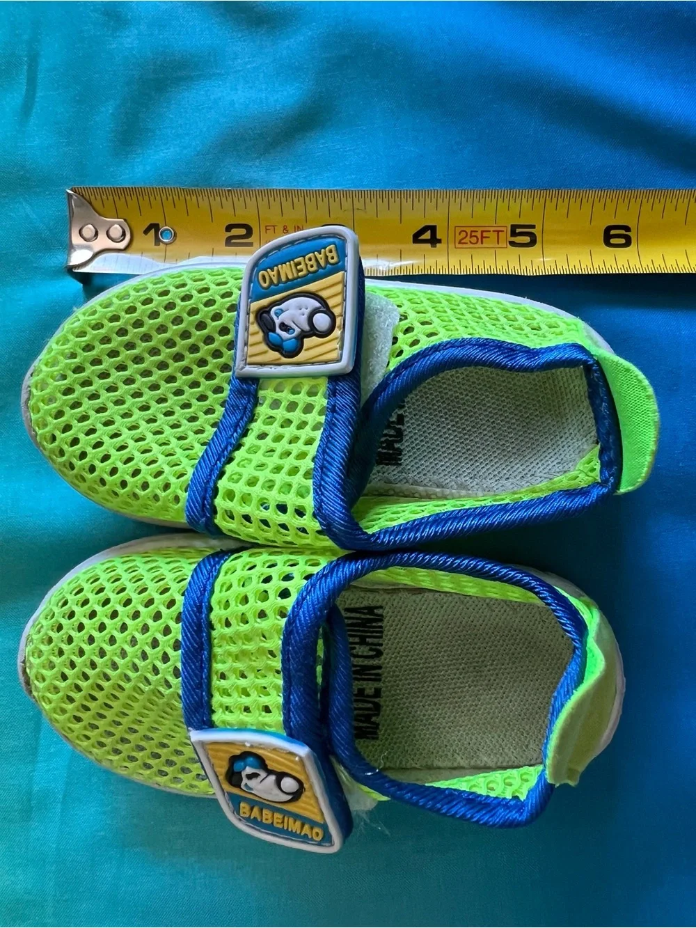 Kids Neon Green Mesh Water Shoes with Blue Trim